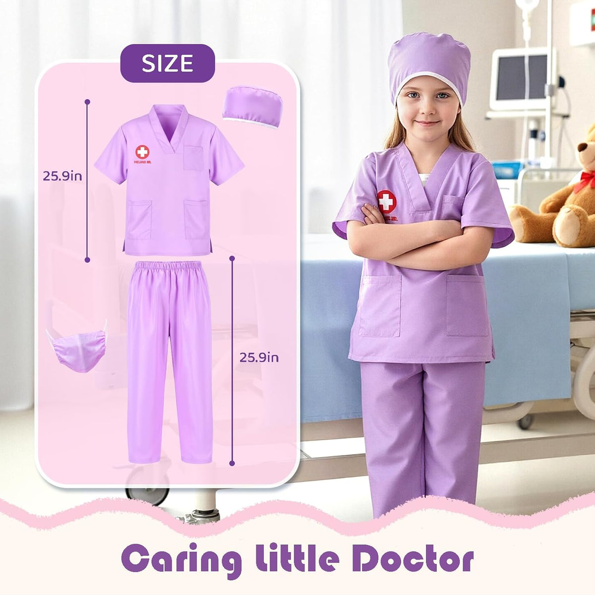 4-in-1 Career Dress Up Clothes for Girls Ages 3-8, Doctor, Firefighter & Police Costumes, Pretend Play Gift for Kids