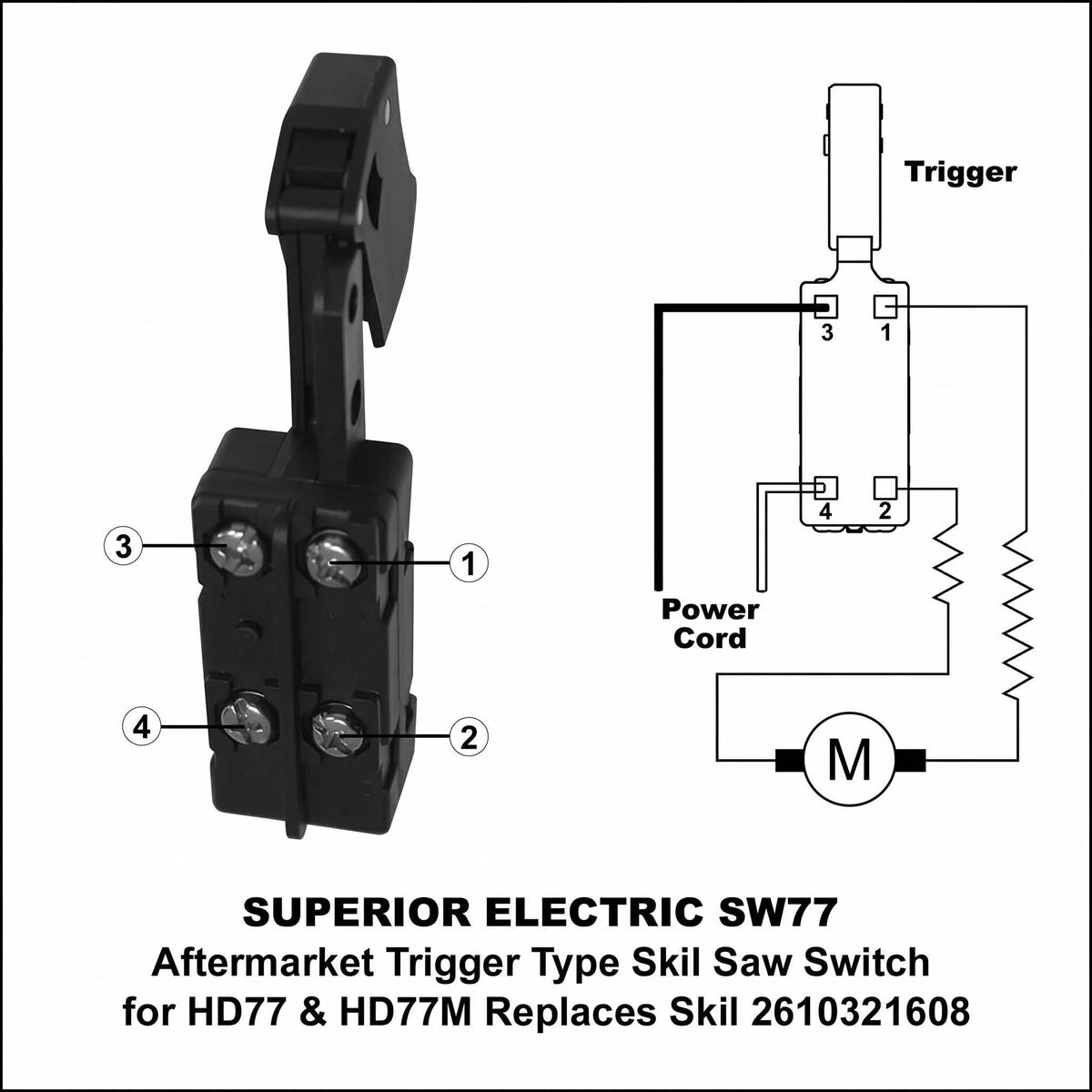 SW77 Trigger Power Switch for Skil HD77 HD77M Worm-Drive Circular Saw