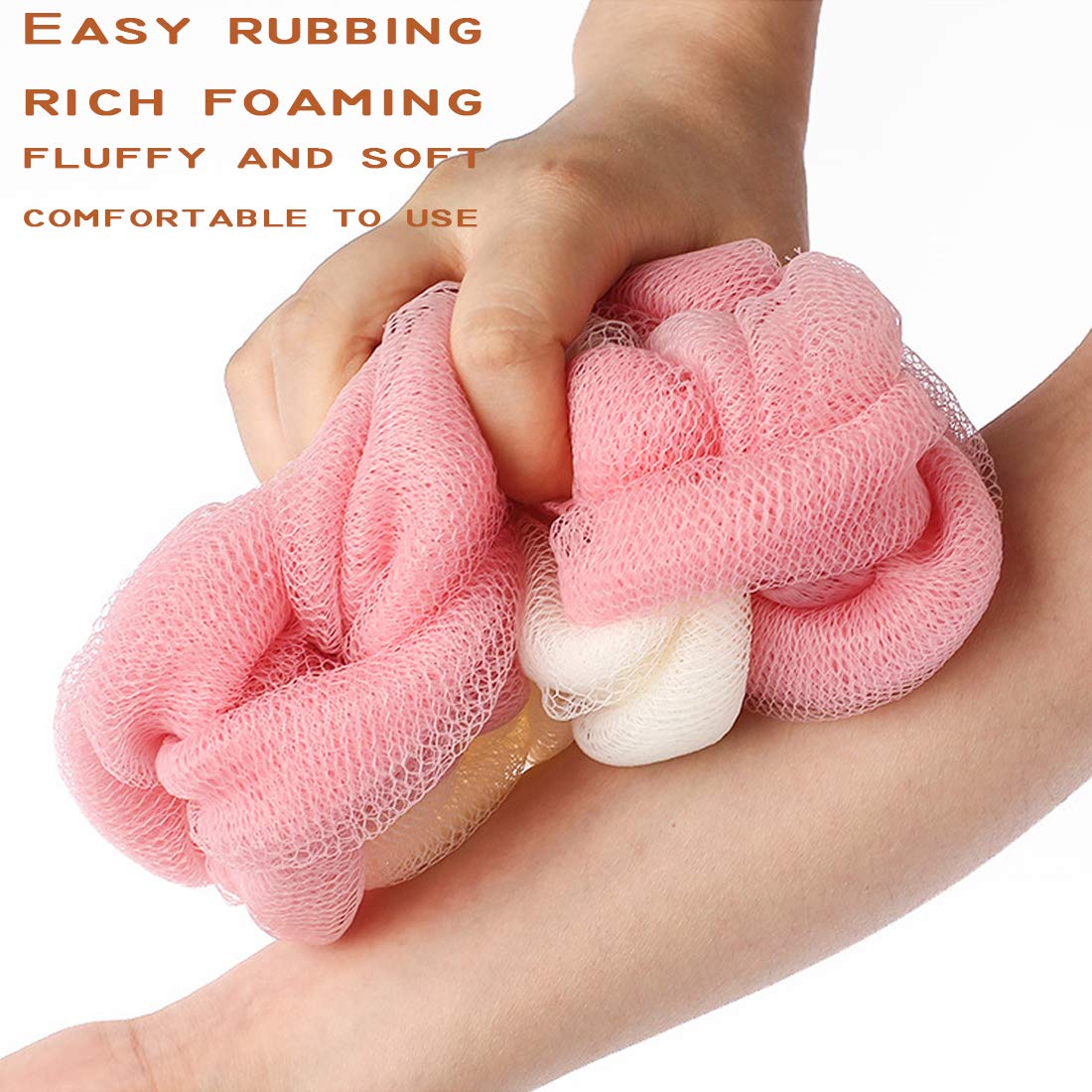 4 Packs Long Stretch Back Sponge with Rope Handles Back Scrubber Bath Shower Mesh Sponge Exfoliating Body Scrub