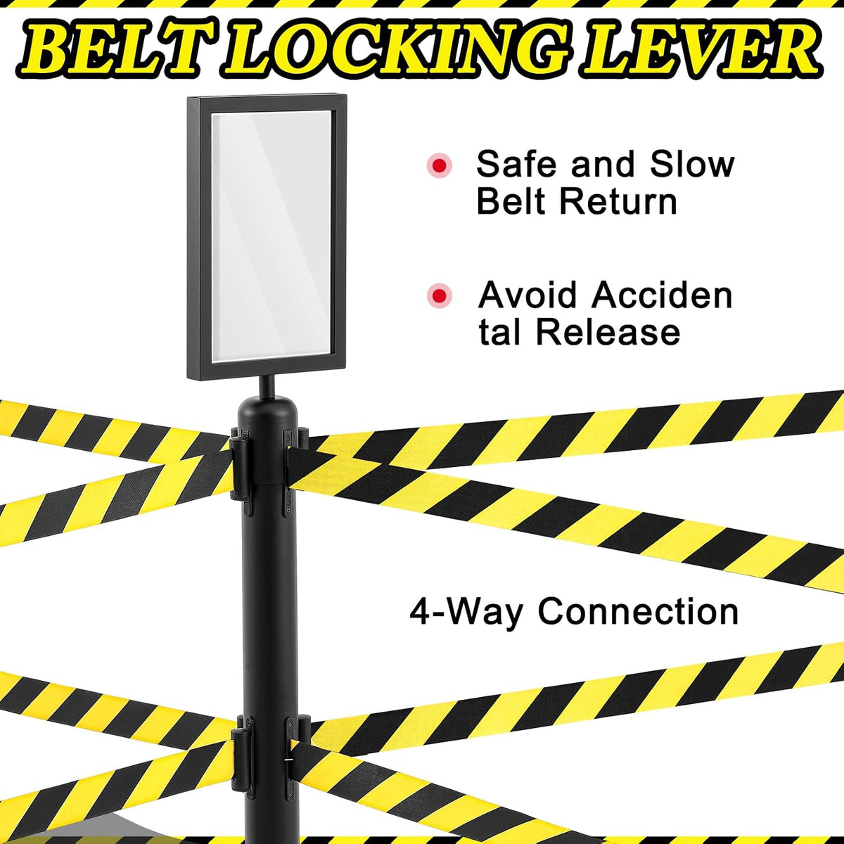 6 Pcs Crowd Control Stanchions Set, Double Retractable Safety Belt, Heavy Duty Stainless Steel Crowd Control Barrier
