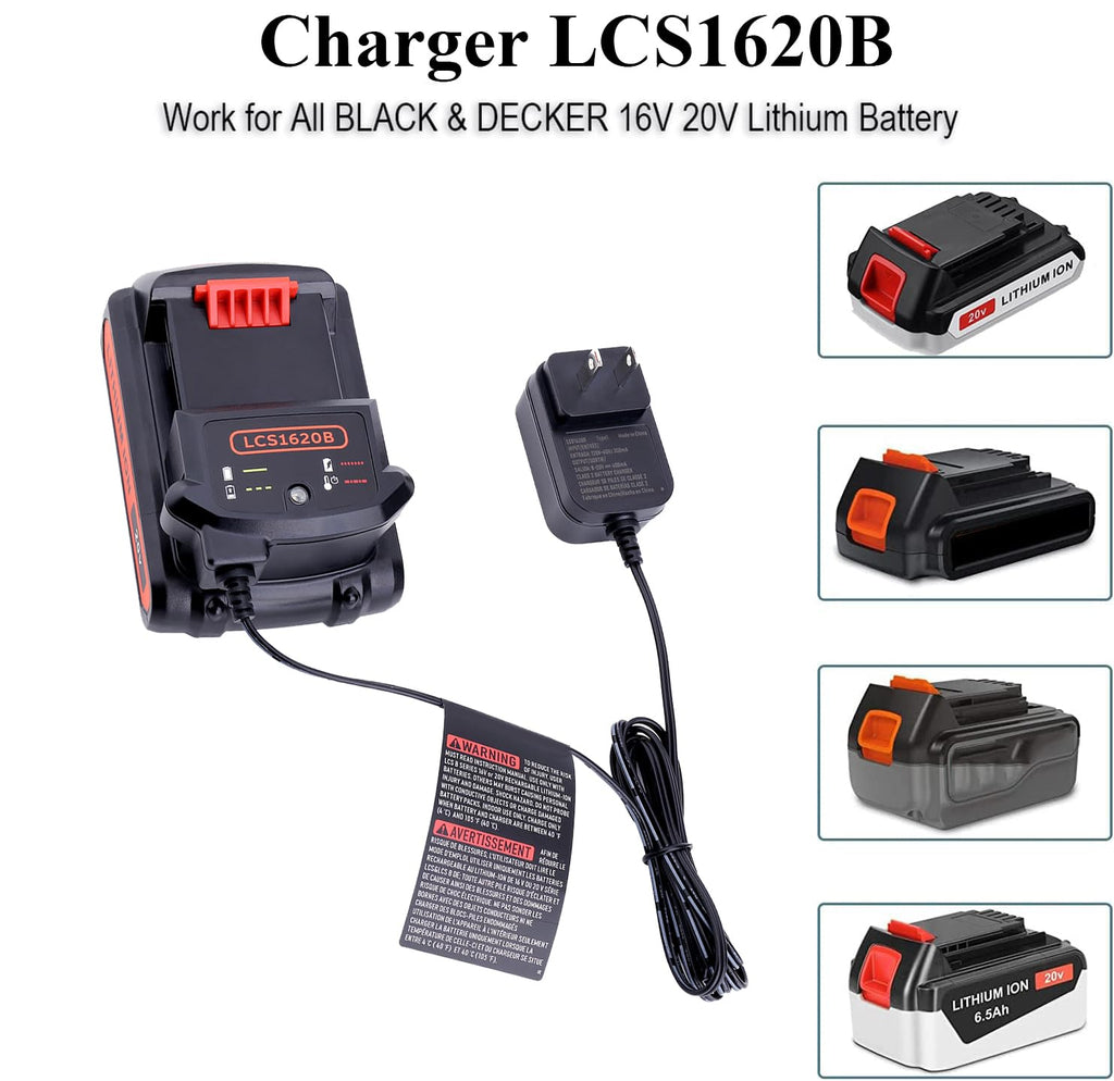 LCS1620B Replacement for Black and Decker 20V Lithium Battery Charger, Compatible with Black and Decker 12V and 20V