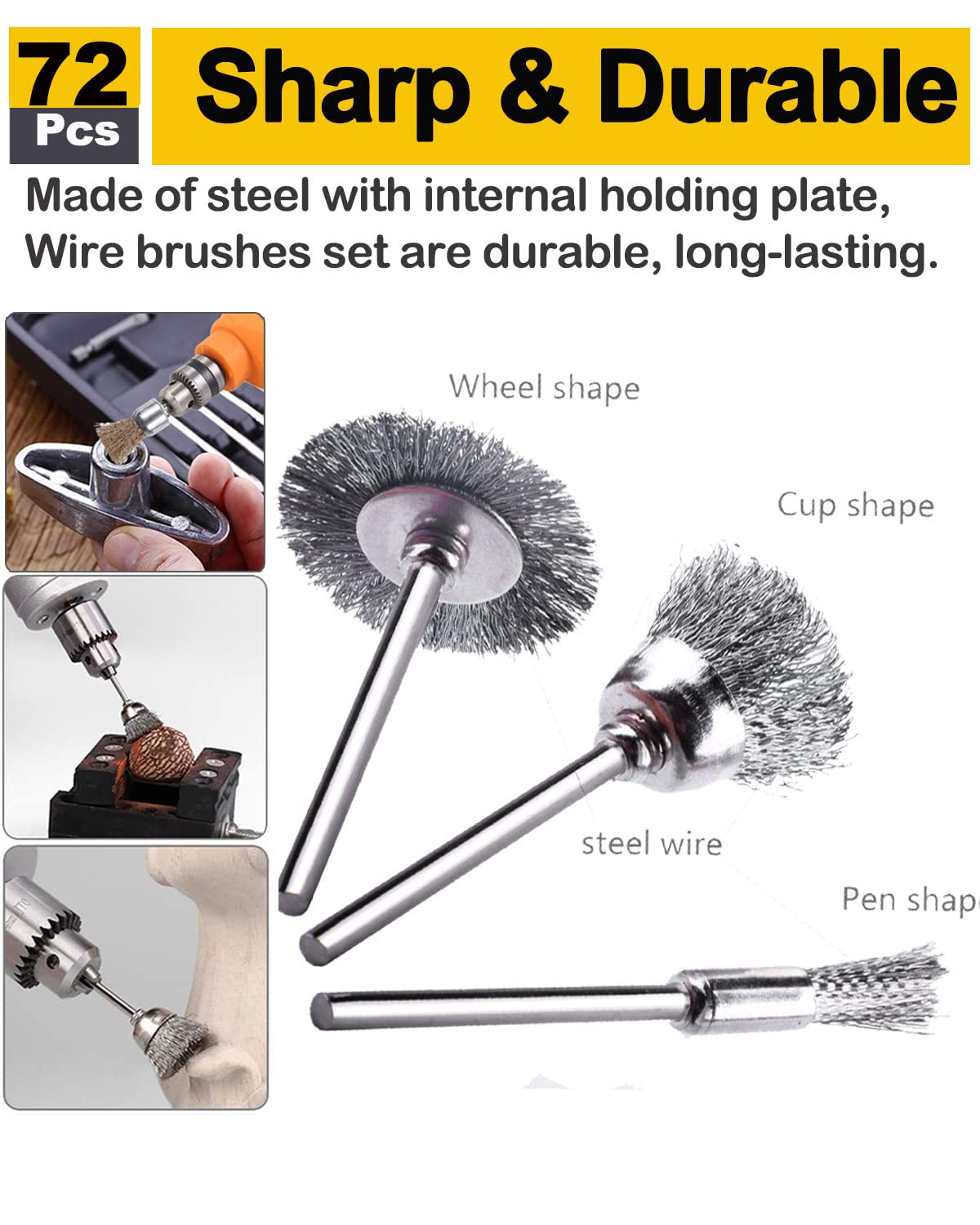 Rocaris 40 Pcs Buffing Wheel Set & 72 Pcs Wire Brushes Set, 1/8'' Shank Accessories for Rotary Tool