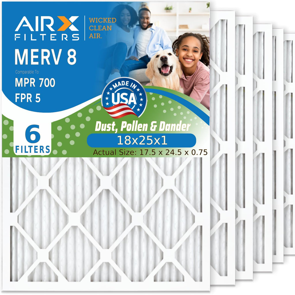 18x25x1 Furnace & AC Filter MERV 8 Electrostatic Dust 6-Pack