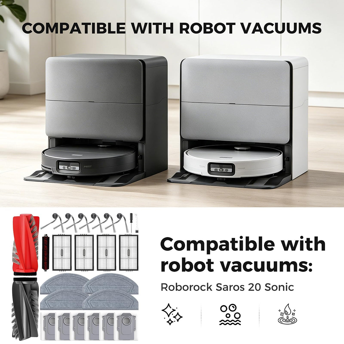 27 Pack Replacement Parts for Roborock Saros 20 Sonic Robot Vacuum