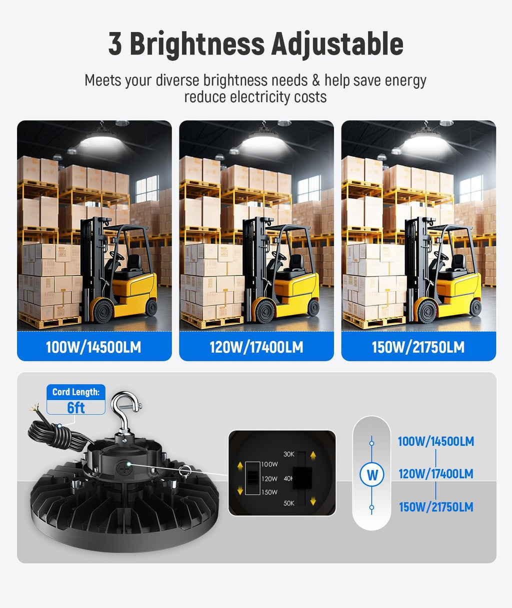 JCE UFO LED High Bay Light, 100W/120W/150W Selectable, 5000K 21750LM