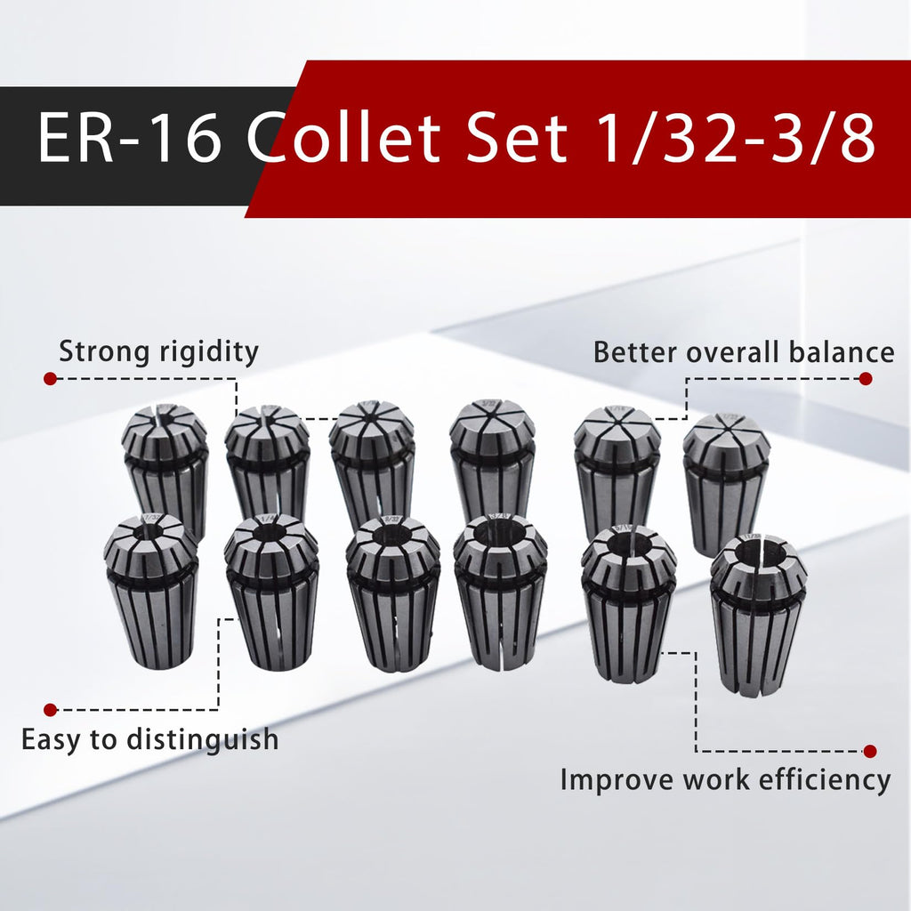 findmall ER-16 Collet Set 12Pcs 1/32-3/8 Inch
