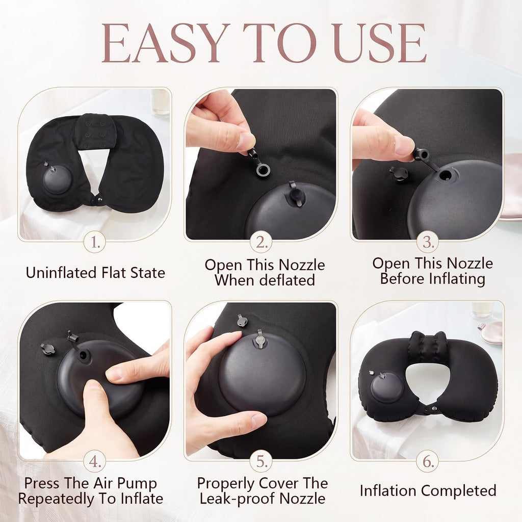 2 Pcs Inflatable Bath Pillows for Tub, U-Shaped Neck & Head Support Cushion, Portable Blow Up Travel Neck Pillow with