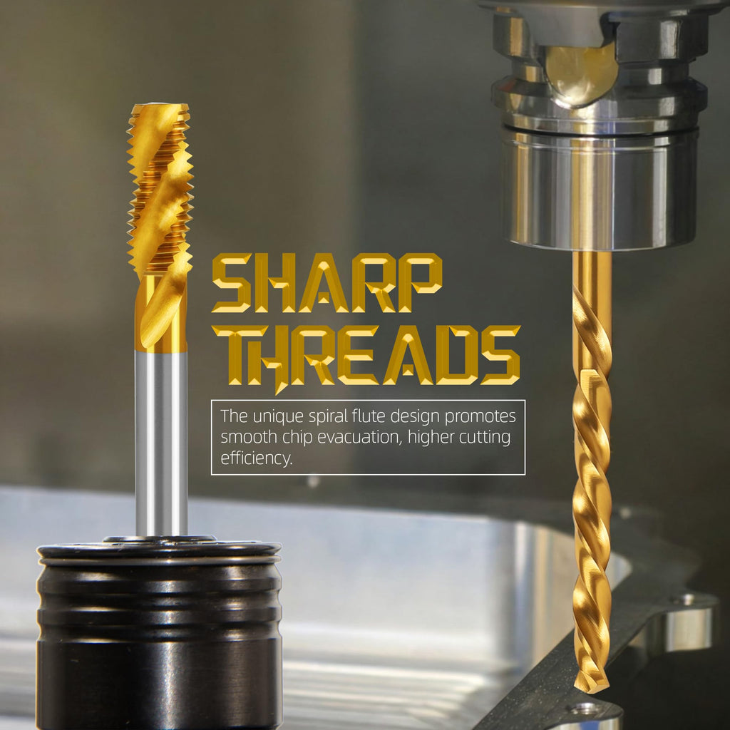 7/16"-14 UNC Spiral Flute Thread Tap and U Drill Bit Set for Metal