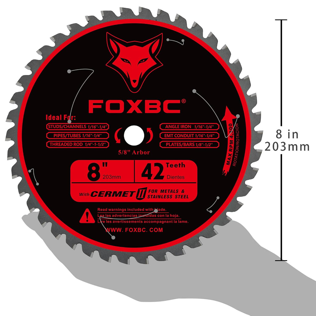 FOXBC 8 Inch Metal Steel Cutting Circular Saw Blade 42 Teeth, Cermet Carbide Up to 5X Longer Life