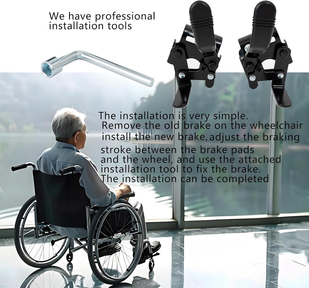 Wheelchair brakes, Universal Brake, Replacement Parts, One-Handed Operation, Suitable For Most Manual Wheelchairs (1 Pair, Black)