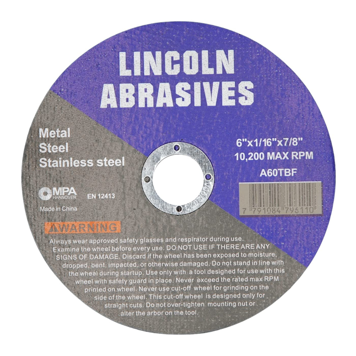 100 Pc 6" x 1/16" x 7/8" Cut-Off Wheels Lincoln Abrasives Metal & Stainless Steel