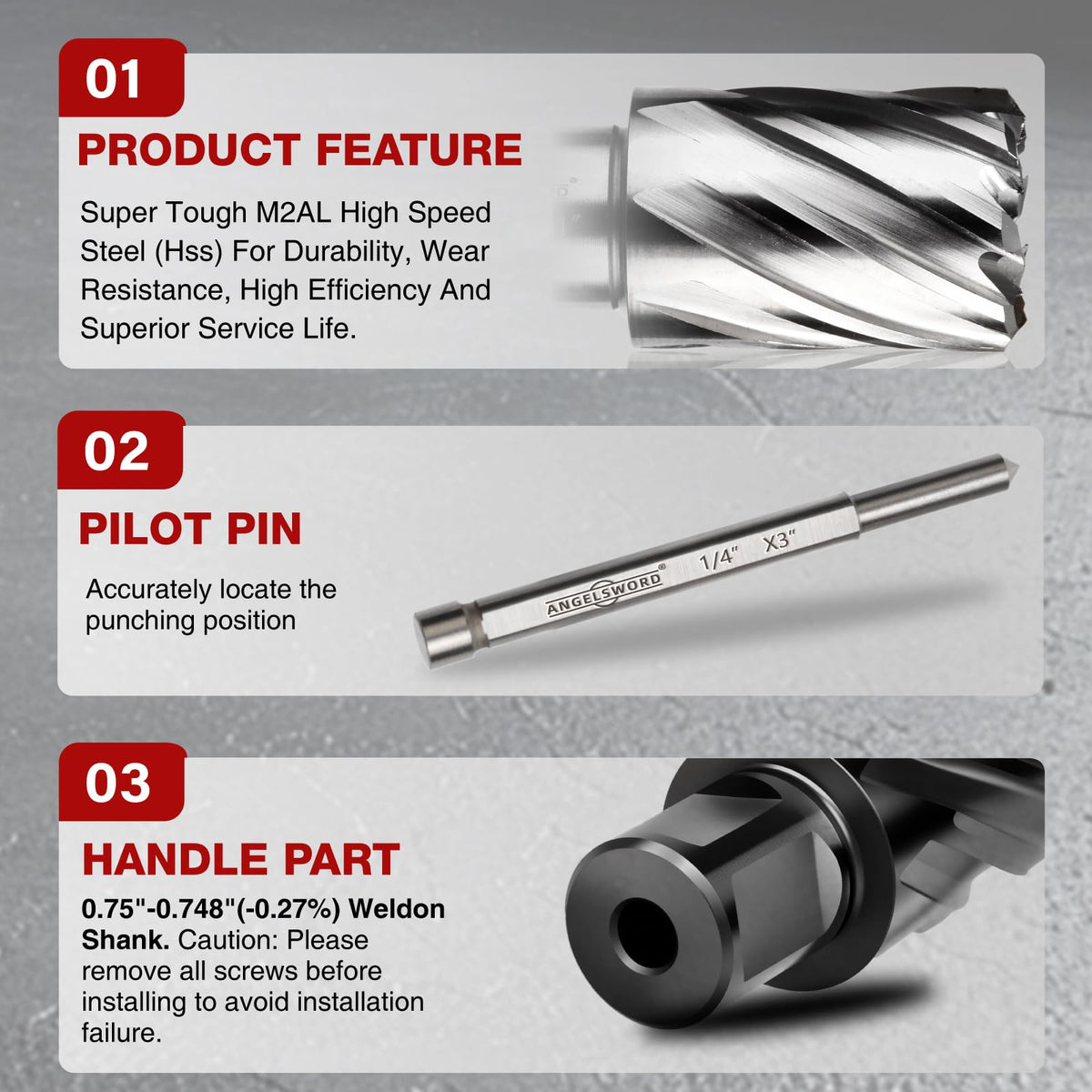 ANGELSWORD M2 HSS Annular Cutter,Diameter 1-1/2" x Depth 2",Mag Drill Bit