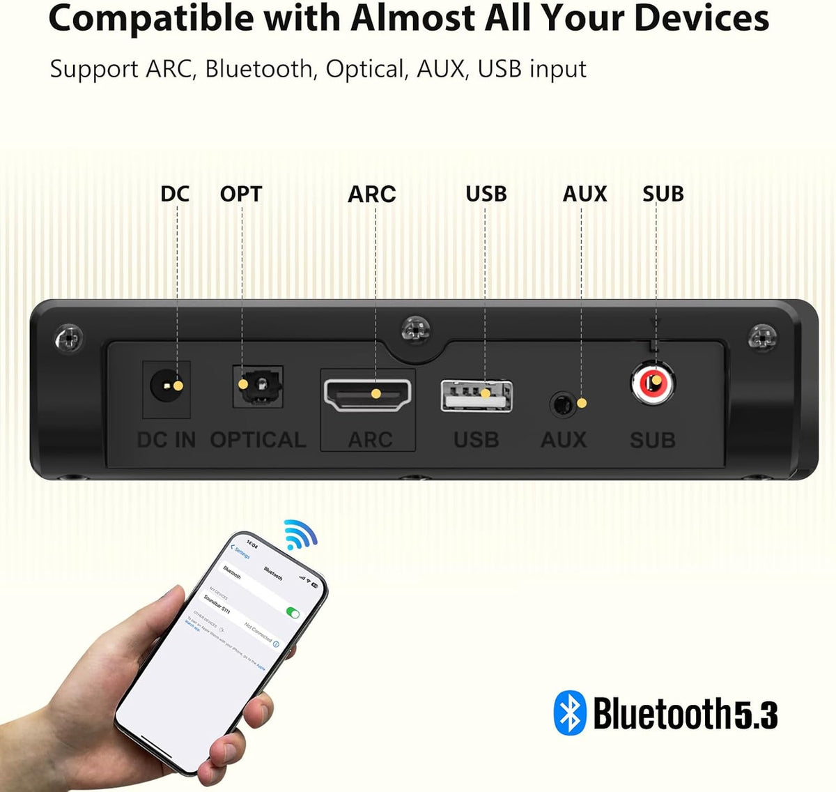 Sound Bar for Smart TV with Wired Subwoofer, 2.1 CH Small TV Soundbar Speakers, Support Bluetooth