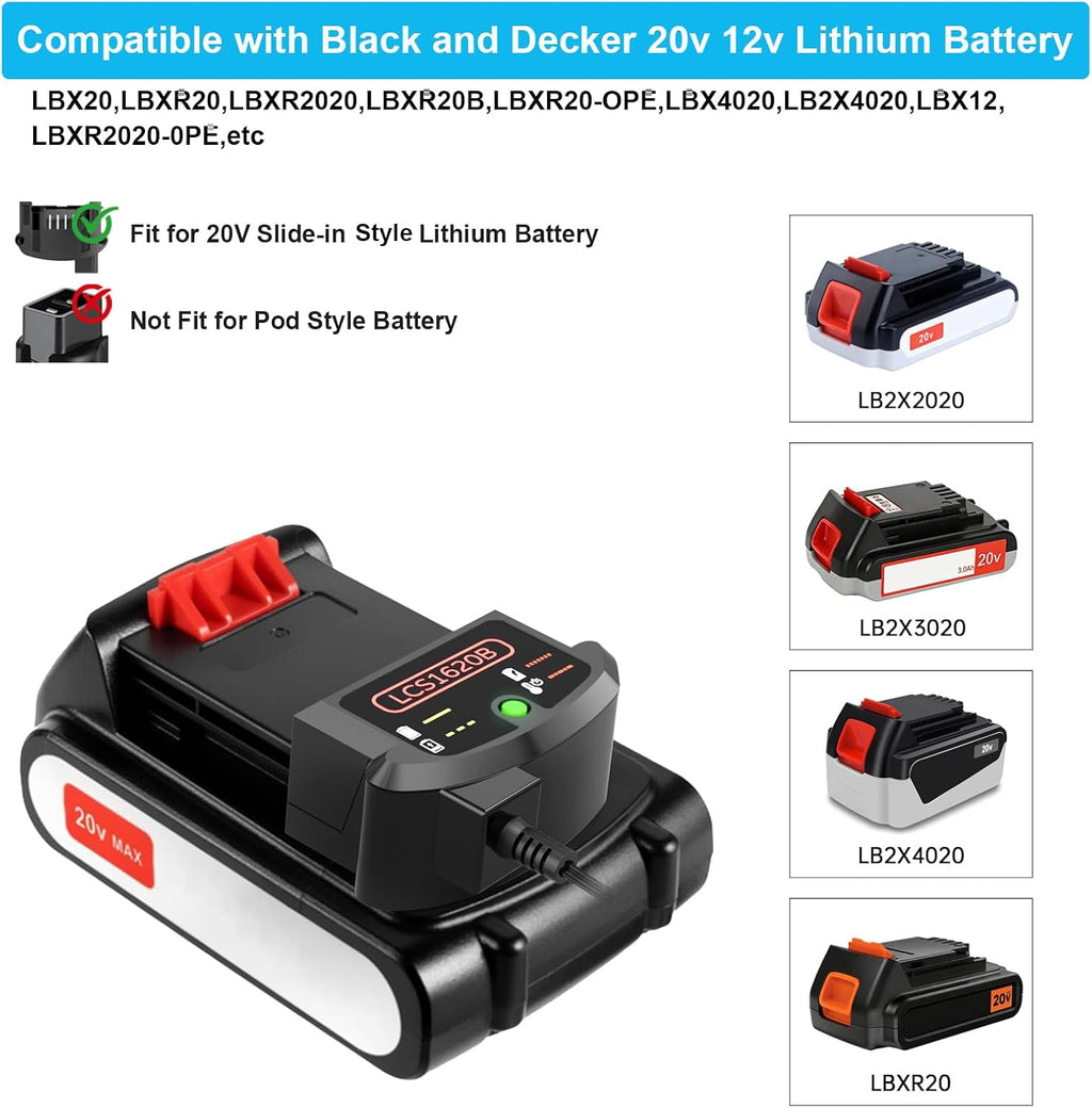 LCS1620B Charger for Black and Decker 20V 12V Max Lithium Battery