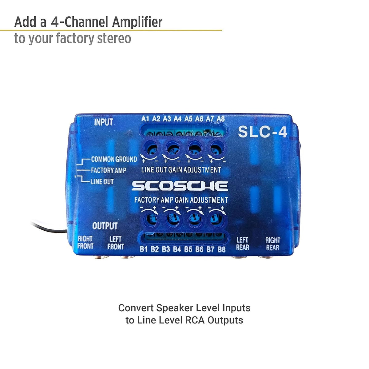 SLC4 Line Output Converter/OEM Premium Amplifier Adapter - 4CH LOC High/Low RCA Converter Car Audio - Add New Amp or