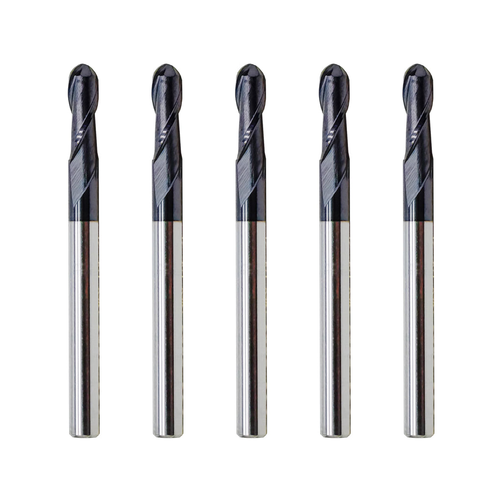 LU&MN 2-Flute Carbide Ball Nose End Mill Bits, 1/8", 5 Pieces