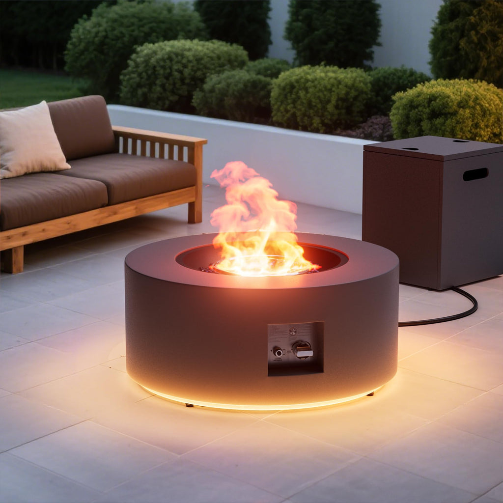 30" Round Propane Fire Pit Table Firepit Table for Outside Patio