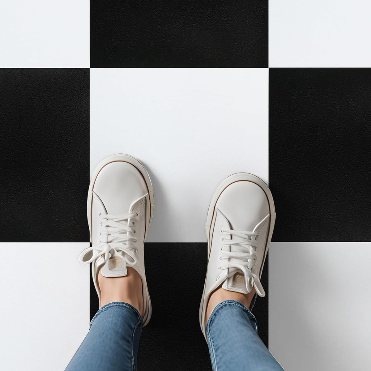 40-Pack Black and White Checkered Peel and Stick Floor Tiles, 12 x 12 Inch