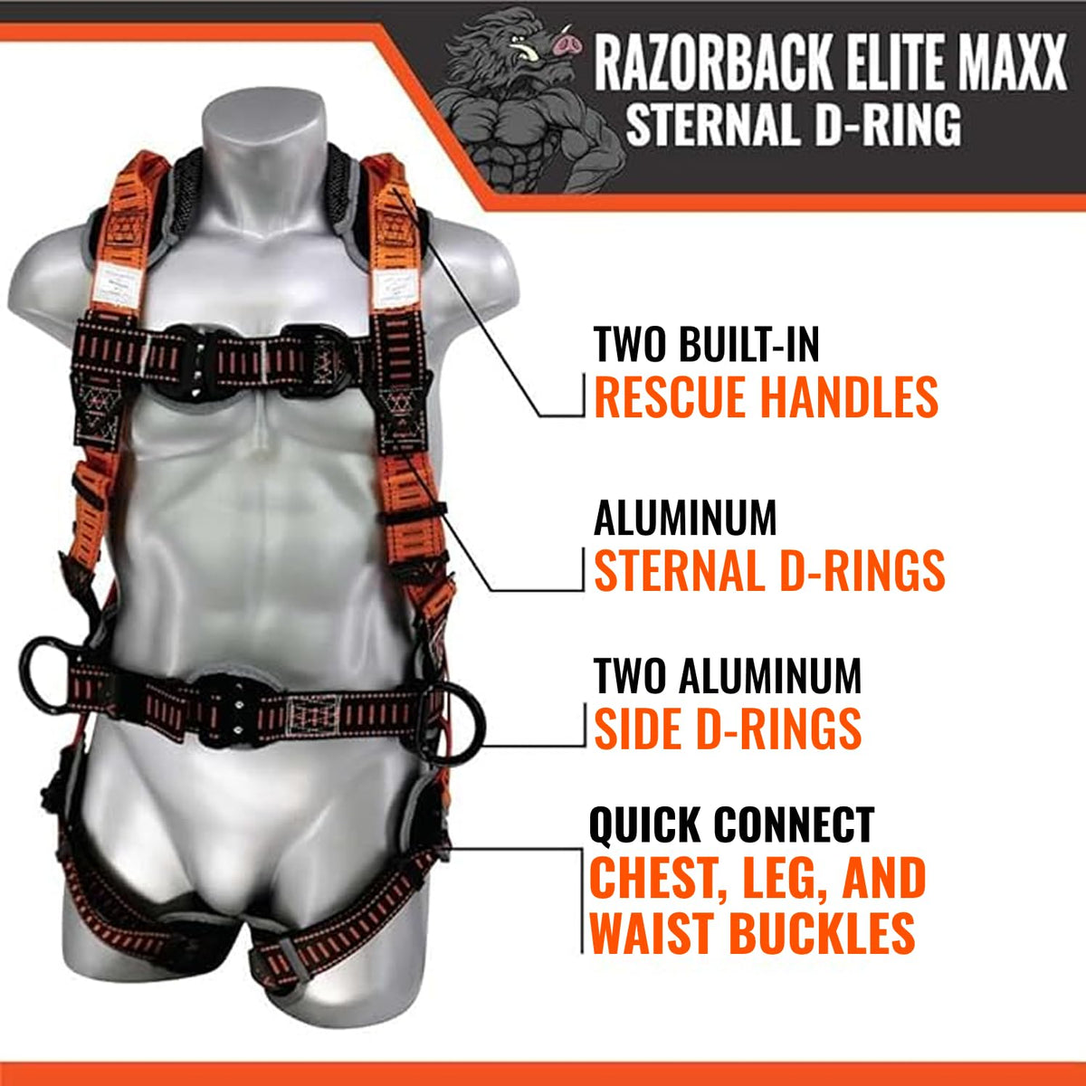 Razorback Elite MAXX - Safety Harness and Fall Protection Kit with Sewn