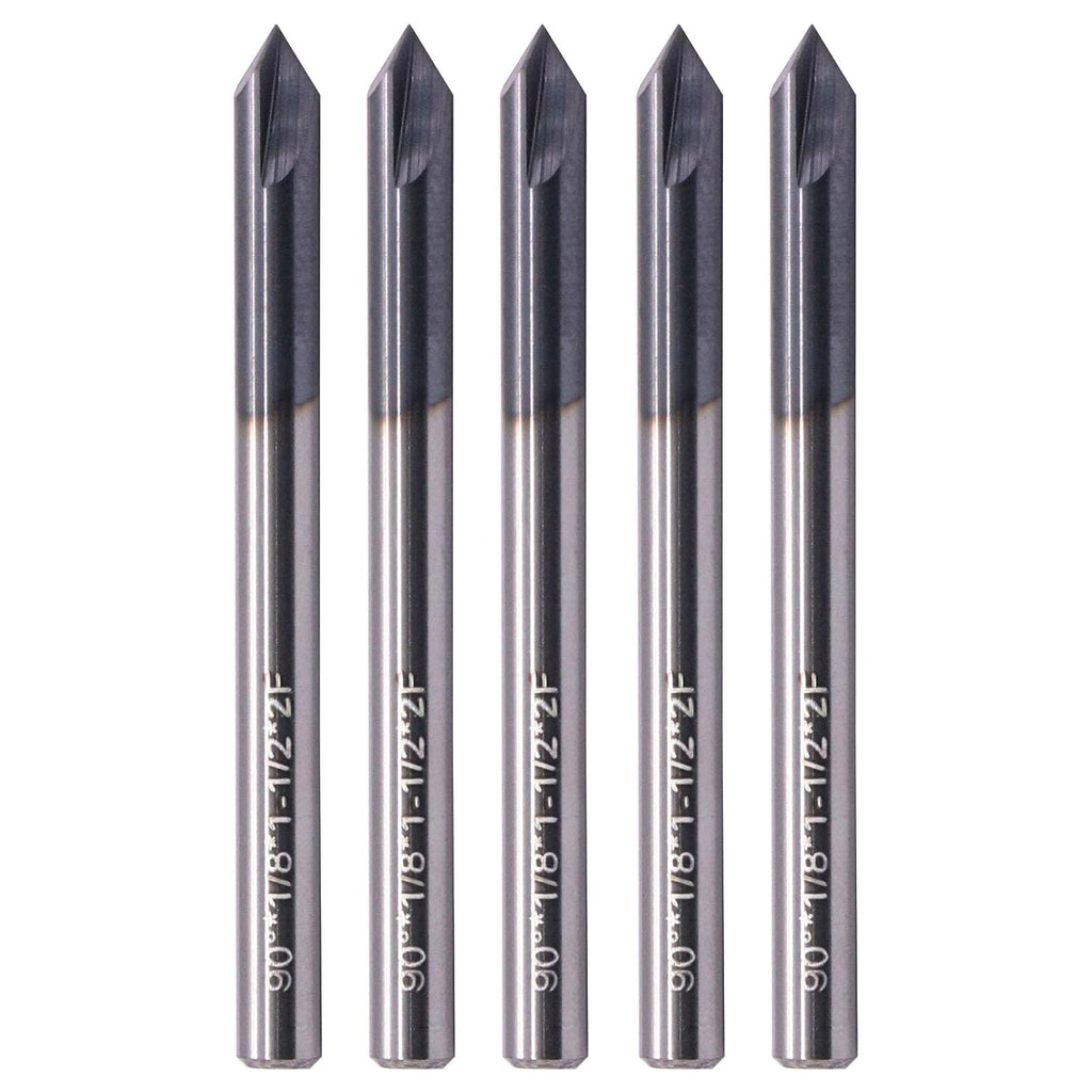 5Pcs 1/8" 2 Flute 90° Solid Carbide Chamfer End Mills - AlTiN Coated