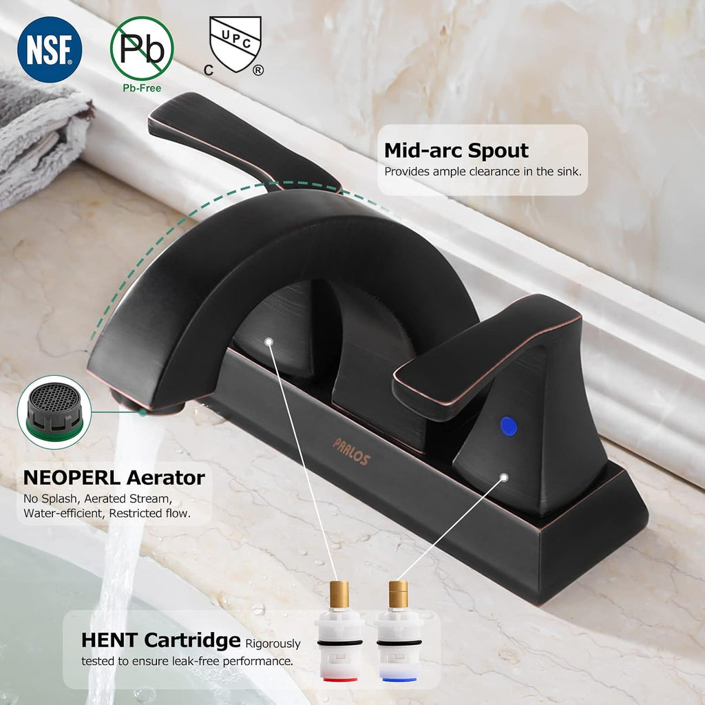 Oil Rubbed Bronze Bathroom Faucet 4 Inch Centerset for Utility Sink | Mid Arc, 2 Handle Lead-Free Bathroom Faucet