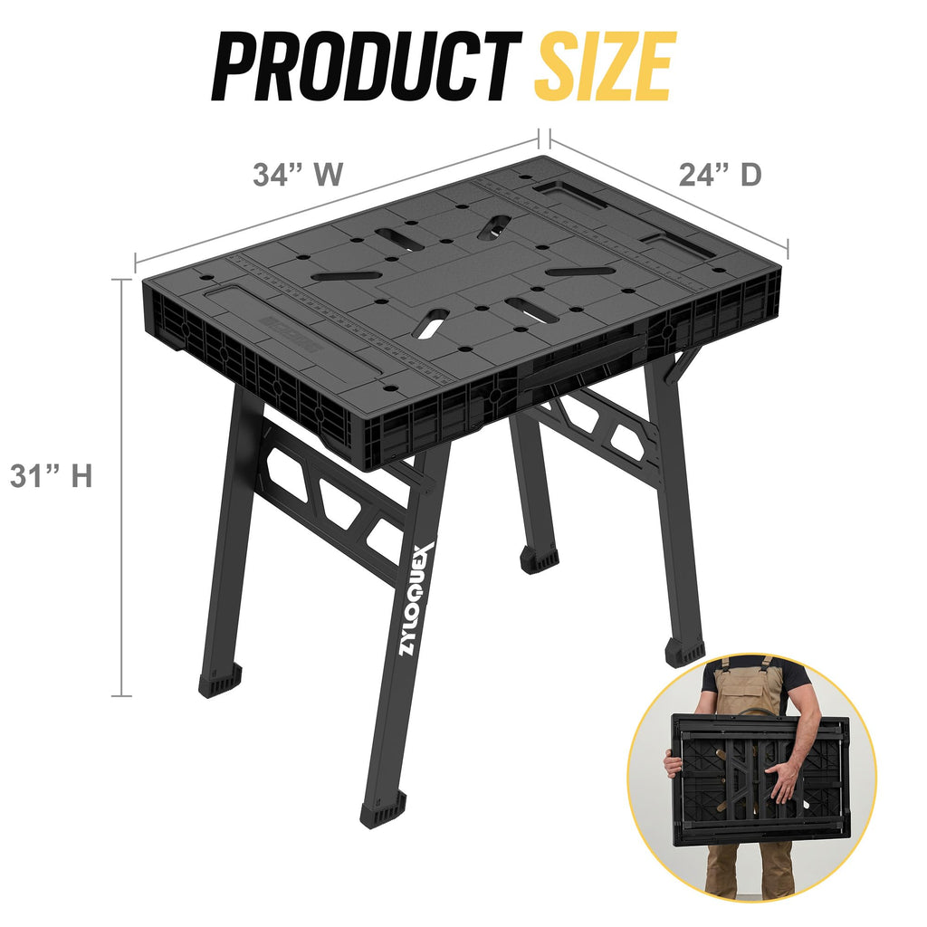 Foldable Work Bench, Portable Work Table, 34"x25"x31", for Garage