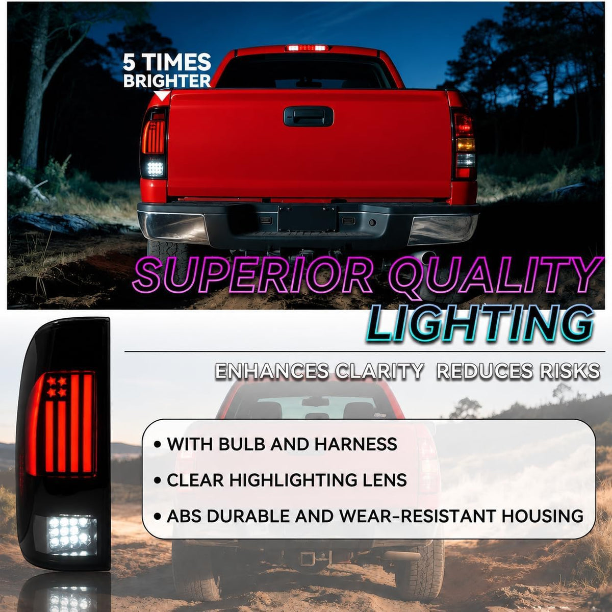 All-in-One LED Tail Light for Ford F150(1997-2003), F150 Heritage 2004, F250 Light Duty(1997-1999), F250 F350 F450 F550 Super Duty(1999-2007).Upgraded Version Rear Taillight Assembly.