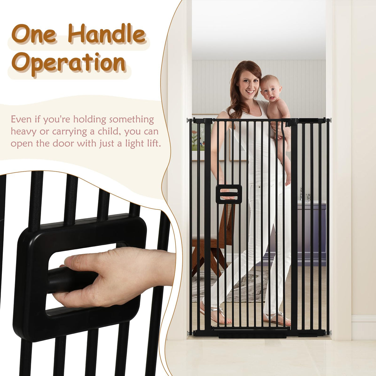 34.2-38.2" Wide Extra-Tall Full-Height Anti-Jump Cat & Pet Safety Gate with No-Drill Pressure Mount & Auto-Close Walk-Through Door