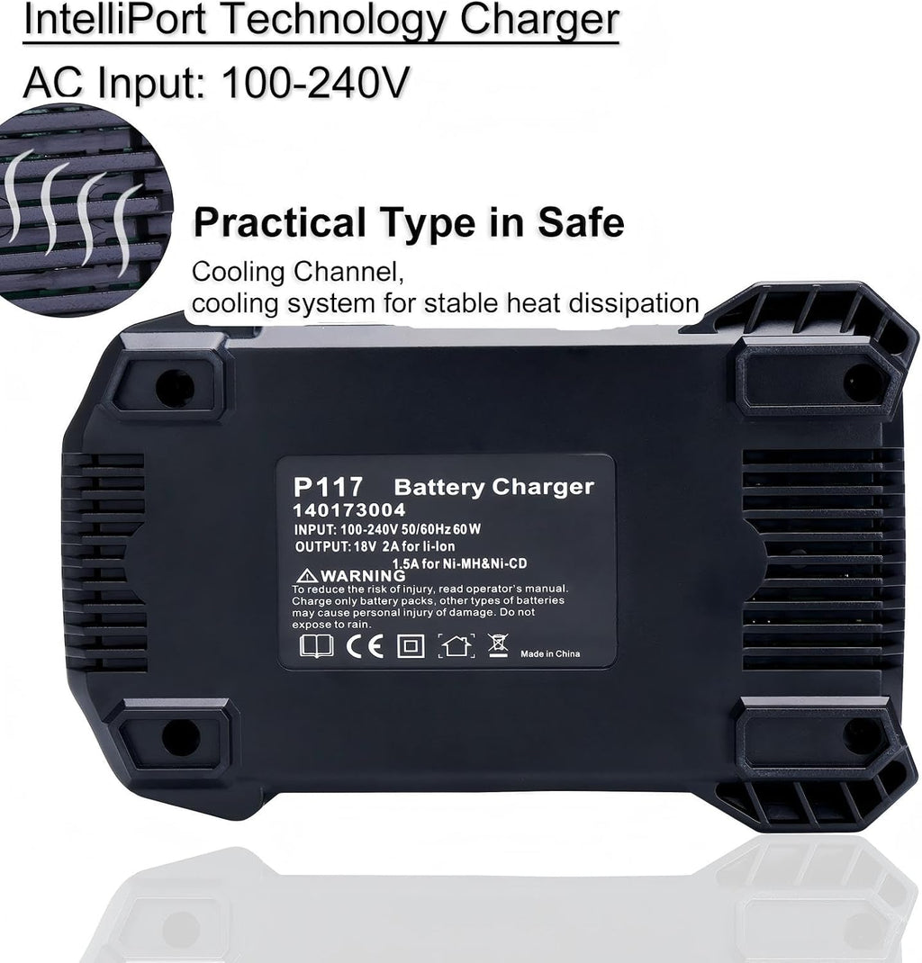 P117 18V Battery Fast Charger Compatible with Ryobi 12V-18V One+ Battery