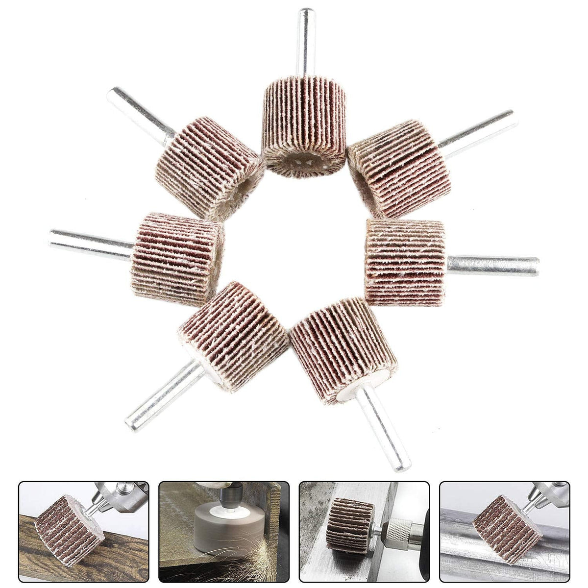 1" x 1" x 1/4" Shank Mounted Flap Wheels, 80 Grit Aluminum Oxide Mounted Abrasive Grinding Tool - 10 Pack