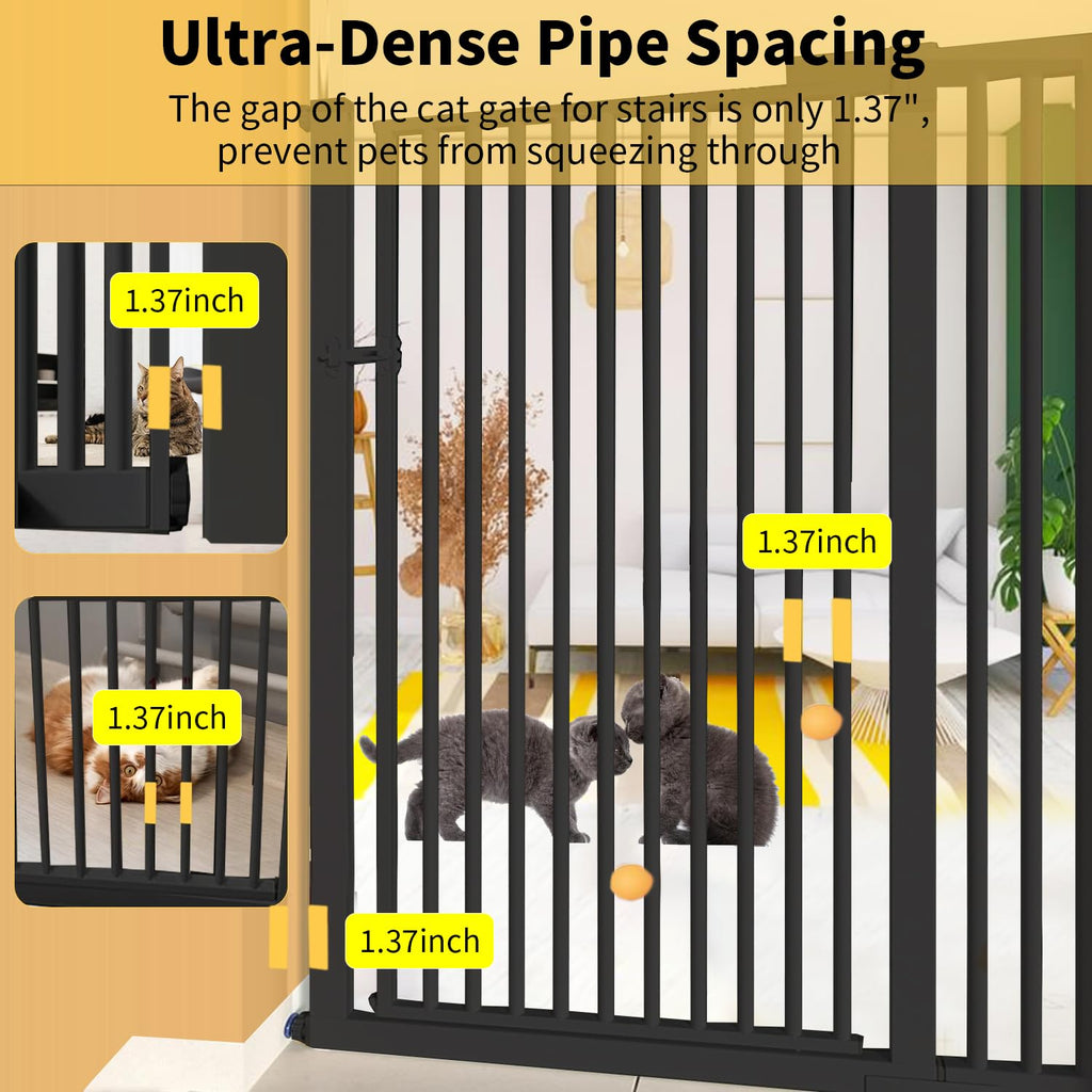 55.1" x 29.92-43" Extra-Tall Adjustable Hardware/Pressure-Mounted Pet & Child Safety Gate with Dual-Lock Walk-Through Swing Door for Stairs, Hallways & Wide Doorways — Black