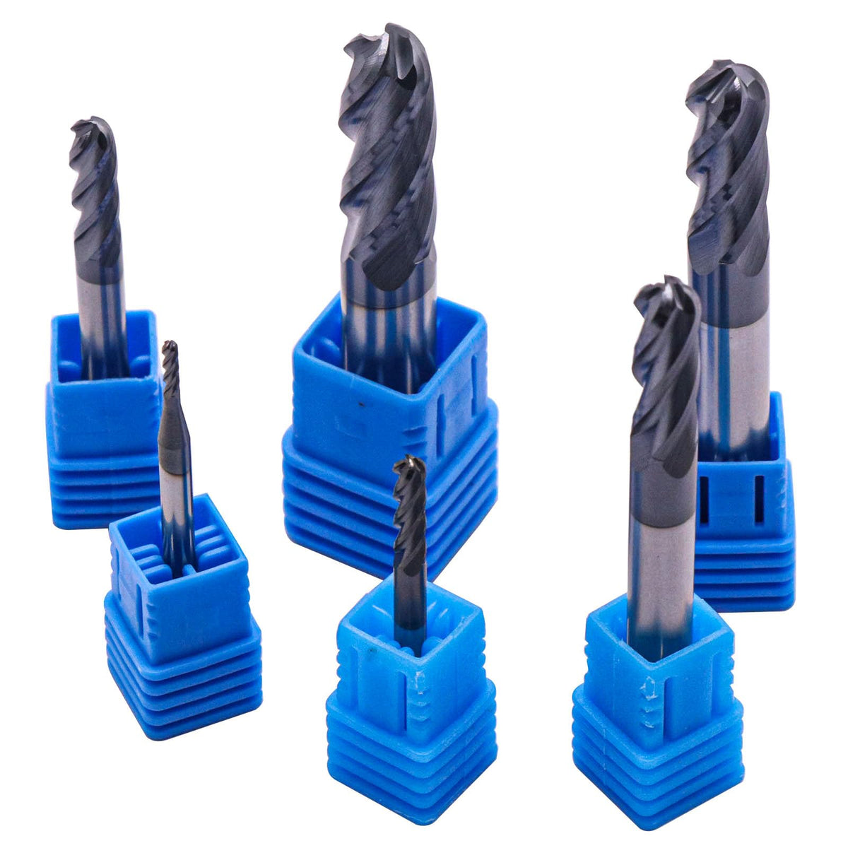 6Pcs 1/16"-3/8" 4 Flute Solid Carbide Ball Nose End Mills Set, AlTiN Coated