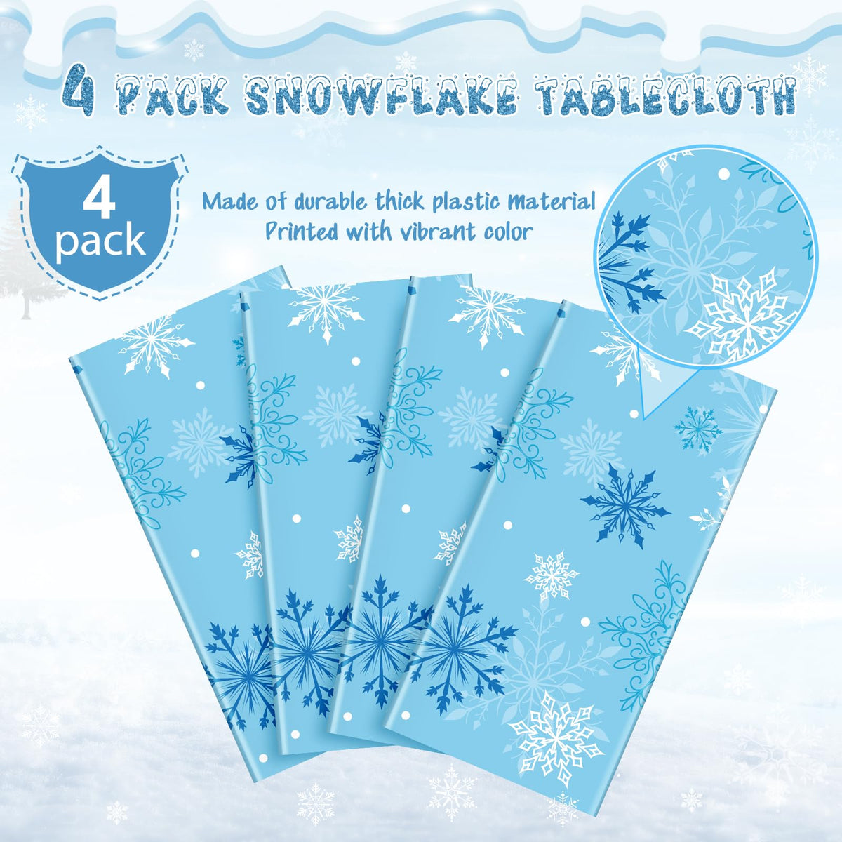 4Pcs Snowflake Tablecloth Christmas Snowflake Disposable Plastic Table Cloth Winter Wonderland Table Cover for Winter