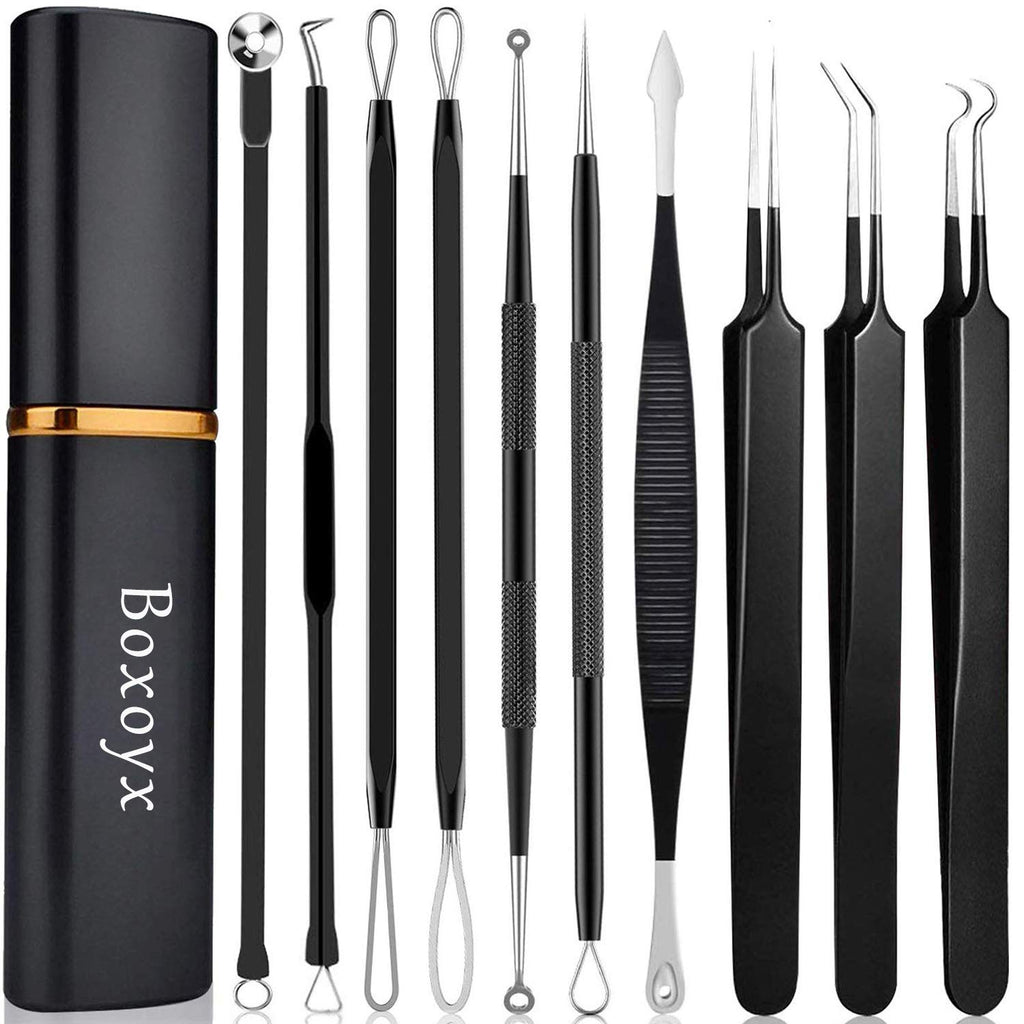 Pimple Popper Tool Kit - Boxoyx 10 Pcs Blackhead Remover Comedone Extractor Kit with Box for Quick and Easy Removal