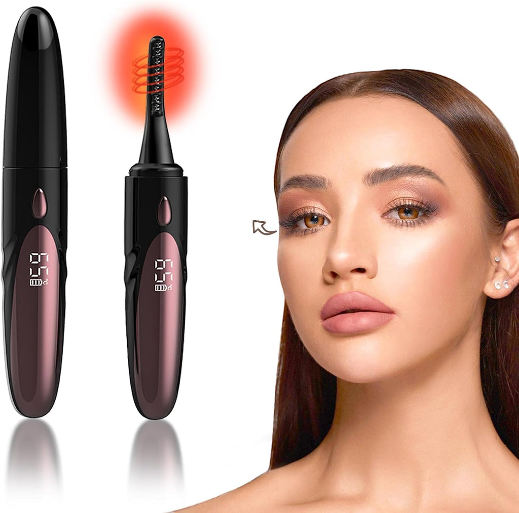 Electric Heated Eyelash Curler - USB Rechargeable with Fast 10s Heat-Up, 24-Hour Long-Lasting Hold, 4 Adjustable