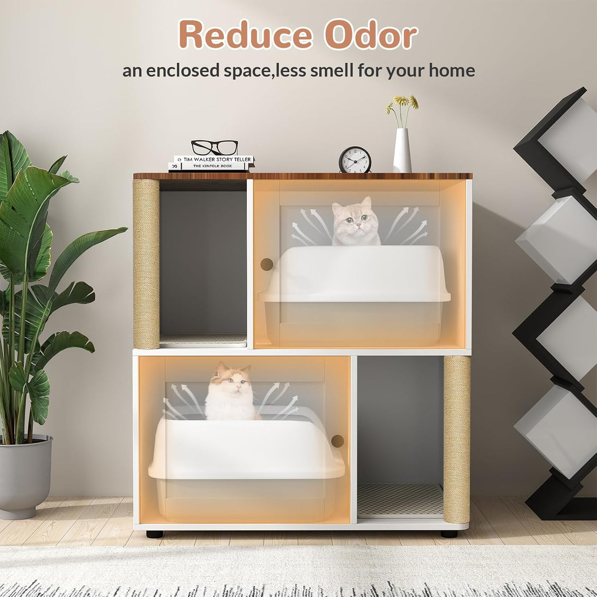 Double Litter Box Enclosure Furniture, Cat Litter Cabinet Hidden