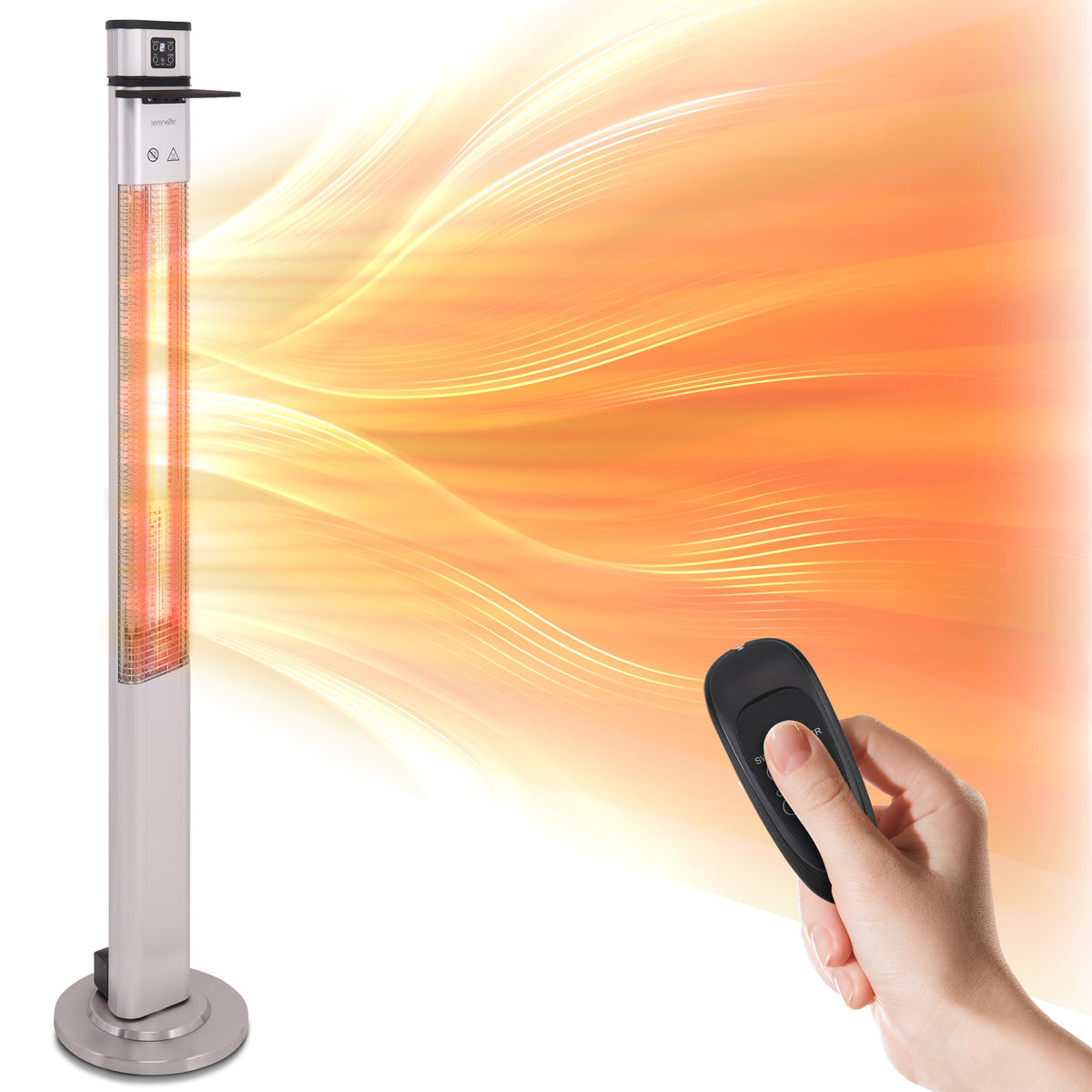Infrared Patio Heater, 1500W Electric Standing with Remote Control, IP44 Approved, Odorless, Three Power Settings