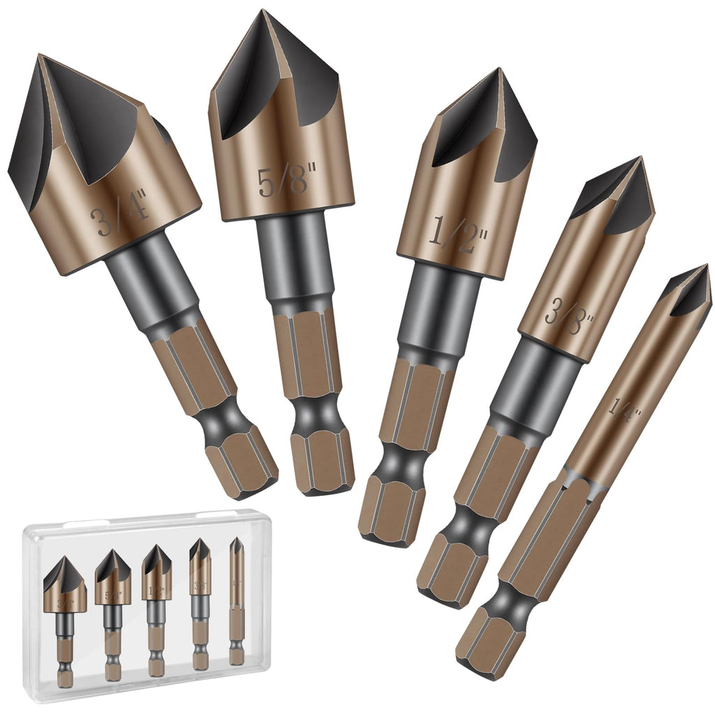 5PCS HSS Countersink Drill Bits for Metal, Counter Sink Drill Bit for Wood