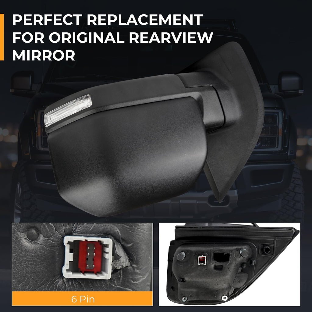 Driver Side View Mirror Assembly Compatible with Ford F-150 2015-2020, Power-Adjustable Heated Glass, Turn Signal & Blind Spot Mirror, Replaces FL3Z17683CB