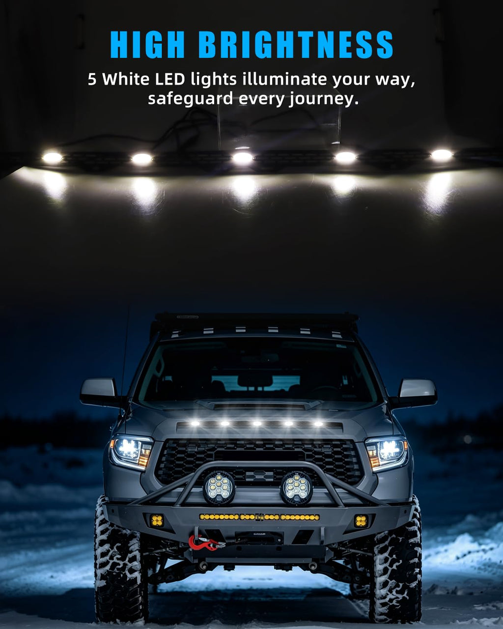 DYNVEX Hood Scoop LED Marker Lights for 2014-2021 Tundra, [TRD Style] Front Upper Hood Bulge Insert Running Clearance Lamp (Smoked Lens White LED), Direct Fit Replacement, Truck Exterior Accessories