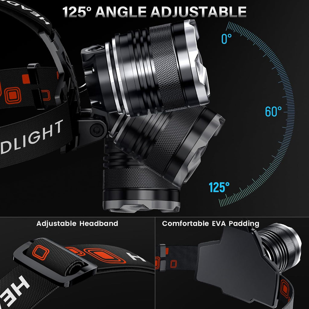 LED Rechargeable Super Bright Headlamp, 99000 High Lumens Head lamp