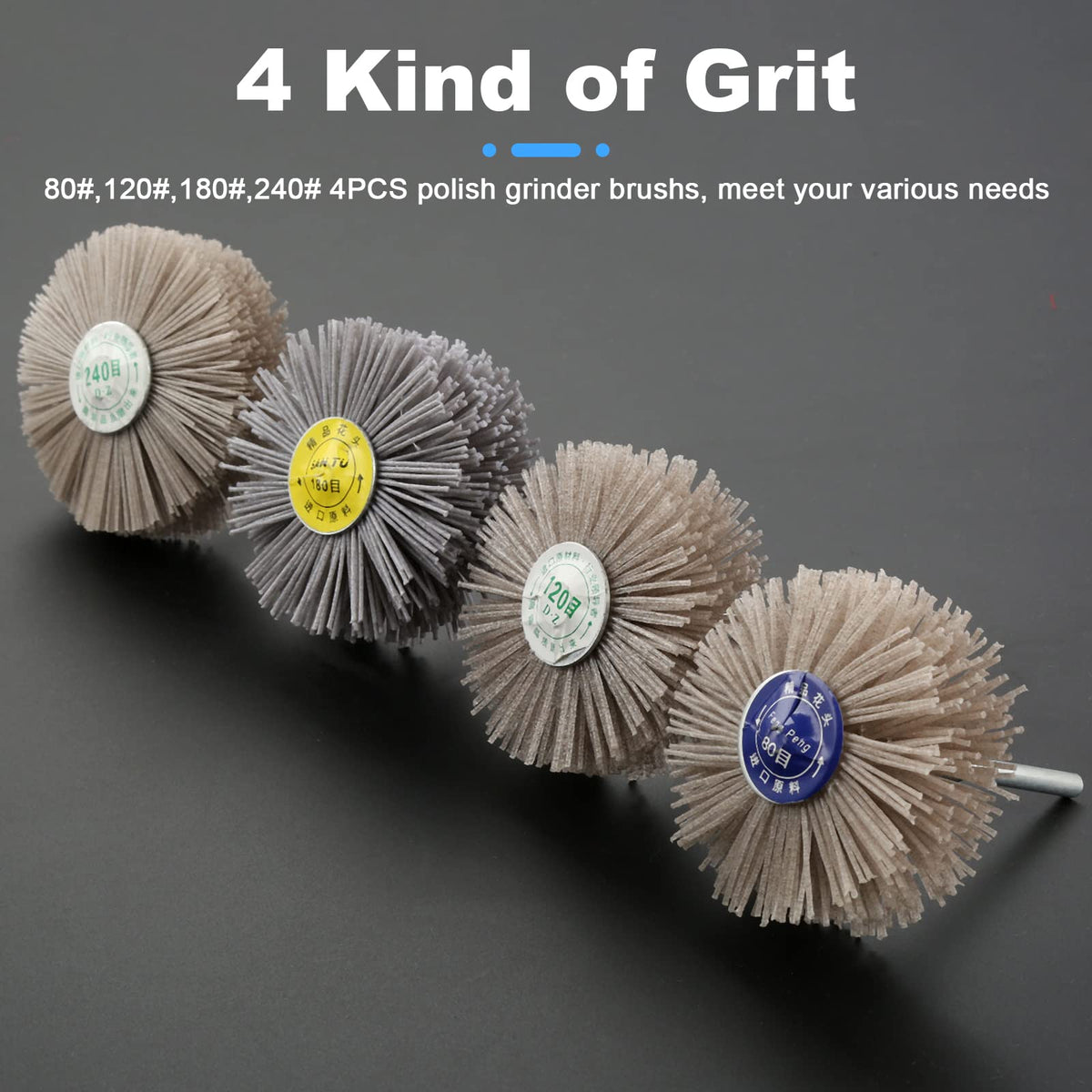 4PCS 80# 120# 180# 240# Nylon Wheel Brush,Abrasive Grinding Head