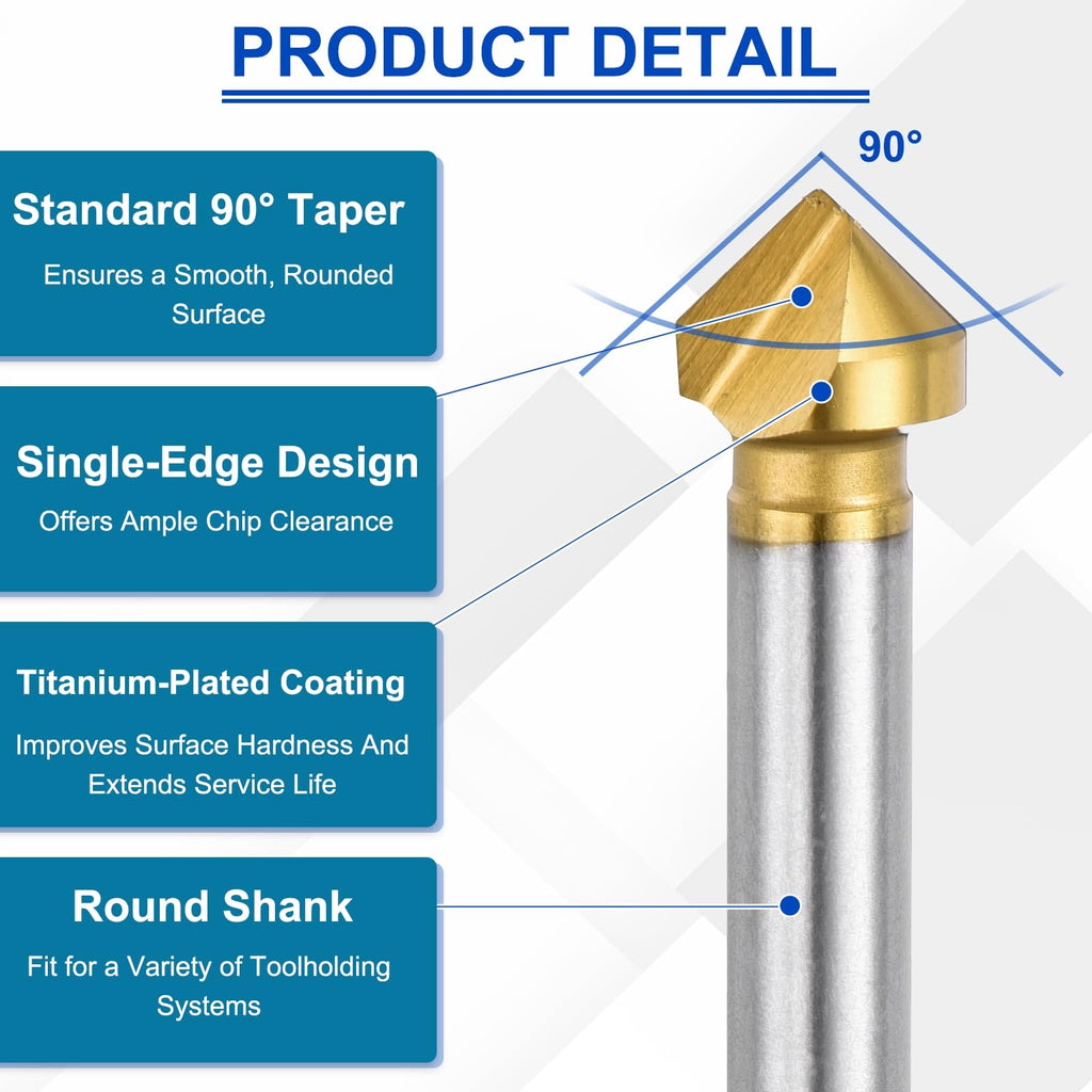 Workkyma M2 Cobalt Countersink Drill Bit 12.4mm Single Flute 90 Degree HSS