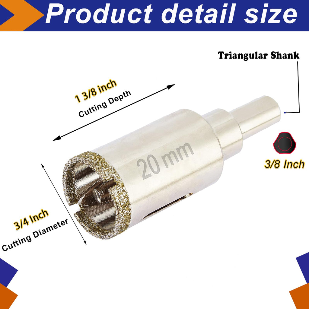 DaduoRi 3/4" Diamond Hole Saw with Pilot Bit, 3/4" Tile Drill Bits for Porcelain Tile, Granite, Ceramic, Marble, Glass, Stones, 1 3/8" Depth of Cut (20mm*2 PCS)