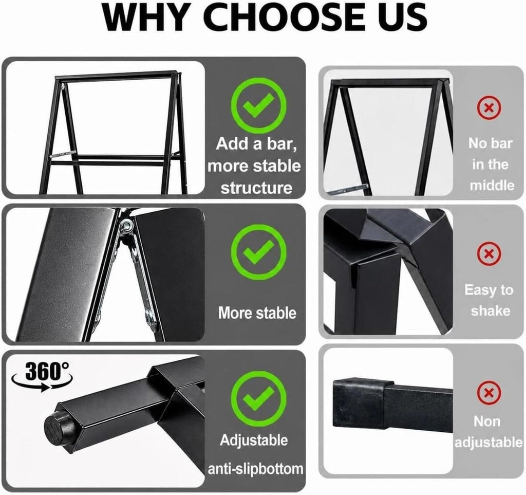 2 Pack Heavy Duty A-Frame Sidewalk Sign 24 x 36 Inch, Portable Double-Sided Sandwich Board Slide-in Folding Metal