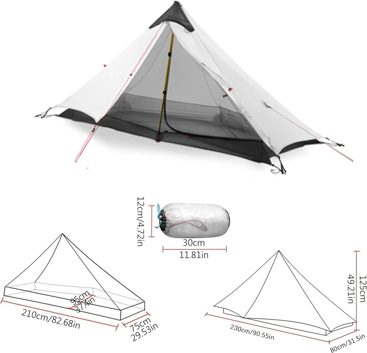 1 Person Ultralight Backpacking Tent - 3 Season (2lbs only) | 15D Ripstop Nylon Rainfly, 5000mm Waterproof, Bathtub