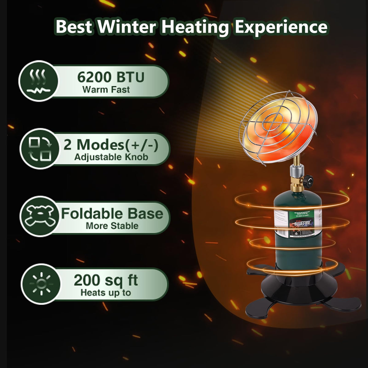 Portable Propane Heater with Catalytic Burner for Camping Outdoor Space 6200BTU Power with Control Valve Patio Heater