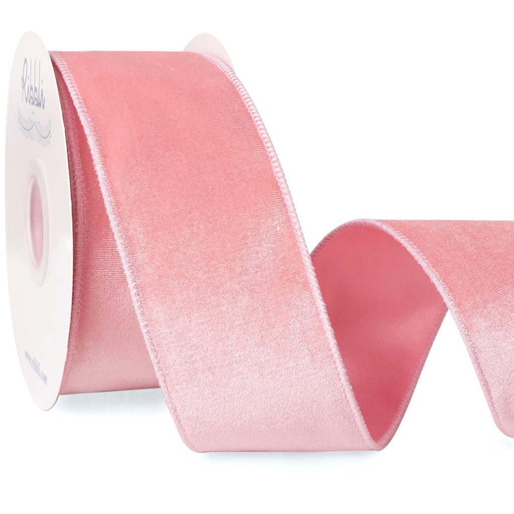 Light Pink Velvet Wired Ribbon 2.5 Inch Velvet