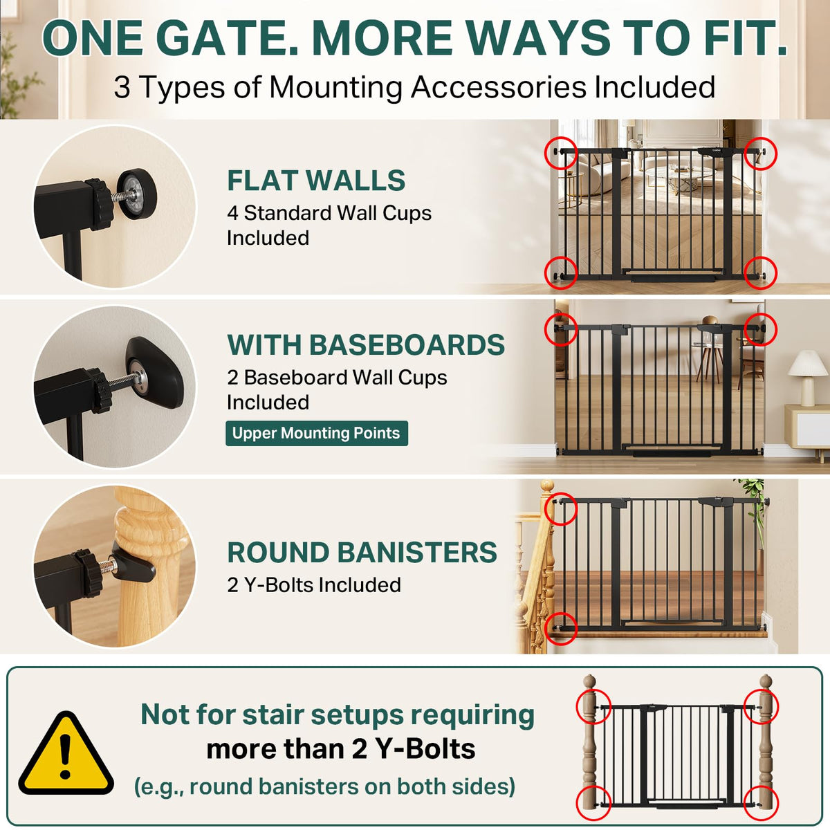 30-48" Adjustable Hardware/Pressure-Mounted Pet & Child Safety Gate with Auto-Close Walk-Through Door for Stairs, Hallways & Wide Doorways — Black