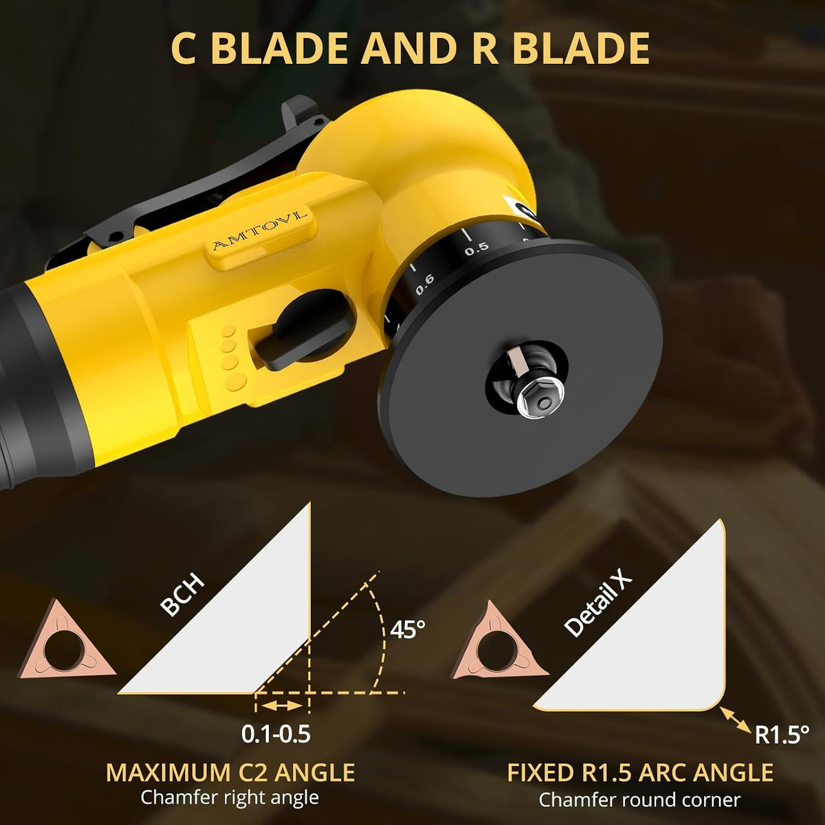 AMTOVL Pneumatic Chamfering Tool, Mini Air Chamfer Tool W/ 10C & 10R Blades